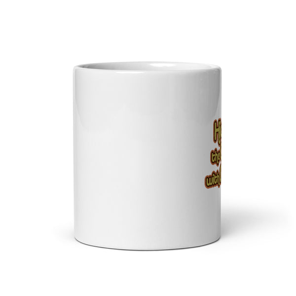 Hiding in the Closet with Coffee White Glossy Mug